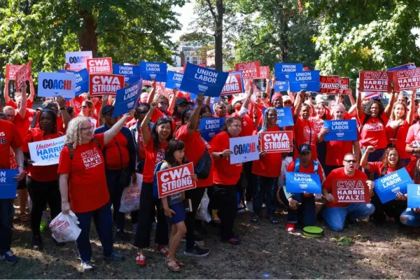 CWA members in red in Philadelphia to canvass