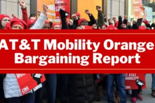 AT&T Mobility members in red with AT&T Orange Contract Bargaining text
