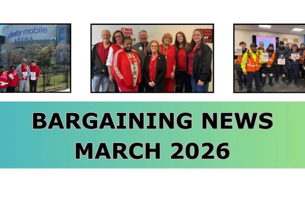 CWA members with text Bargaining News March 2026