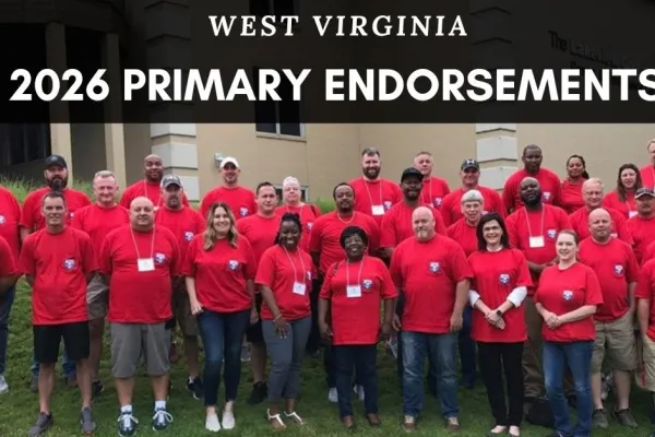 CWA West Virginia members in red with 2026 Primary Endorsements text