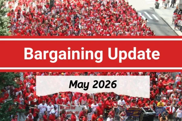 Text Bargaining update May 2026 over rally of members in red