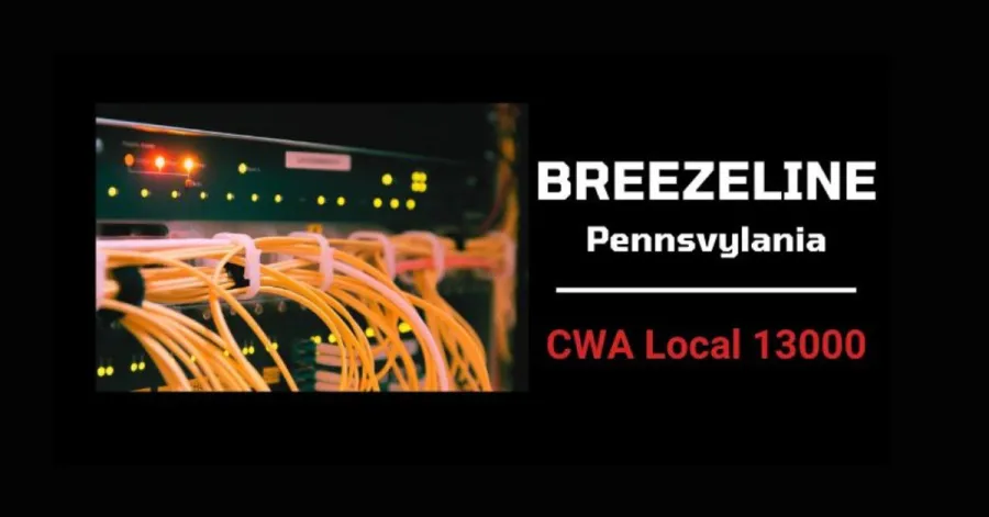 cords with Breezeline Pennsylvania CWA Local 13000 text