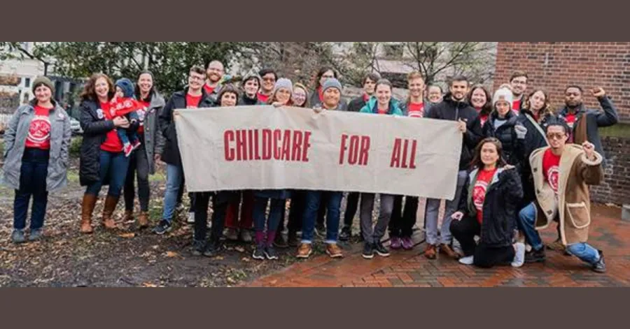 UCWVA members with Childcare for All banner