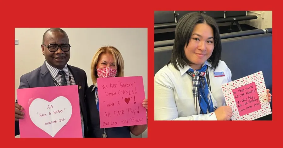American Airlines Agents in Philadelphia holding Valentines moblization cards