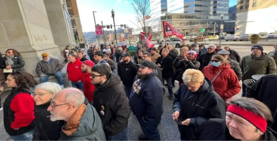 Striking CWA members at the Pittsburgh Post-Gazette and supporters