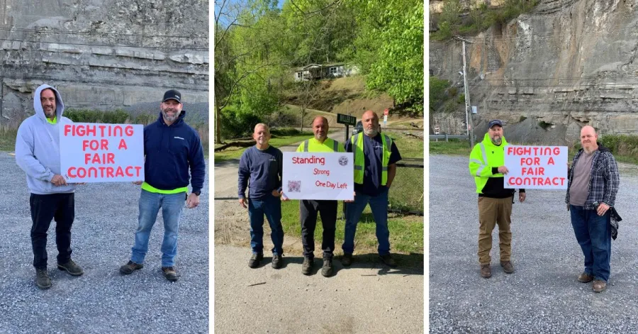 3 images in collage of Altice workers with signs