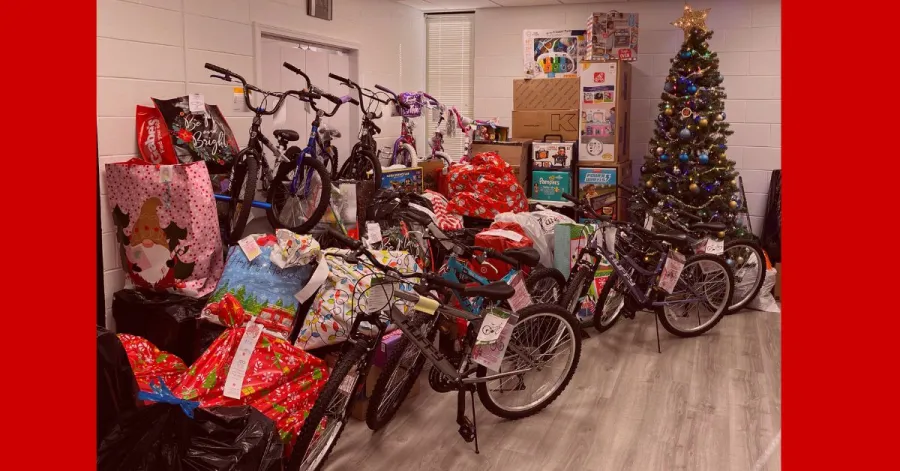 Christmas tree with bikes and gifts
