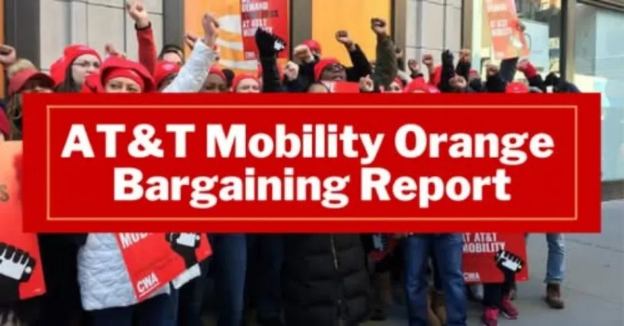 AT&T Mobility members in red with AT&T Orange Contract Bargaining text