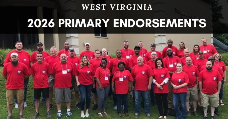 CWA West Virginia members in red with 2026 Primary Endorsements text
