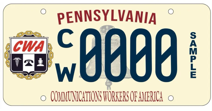 CWA Pennsylvania sample license plate