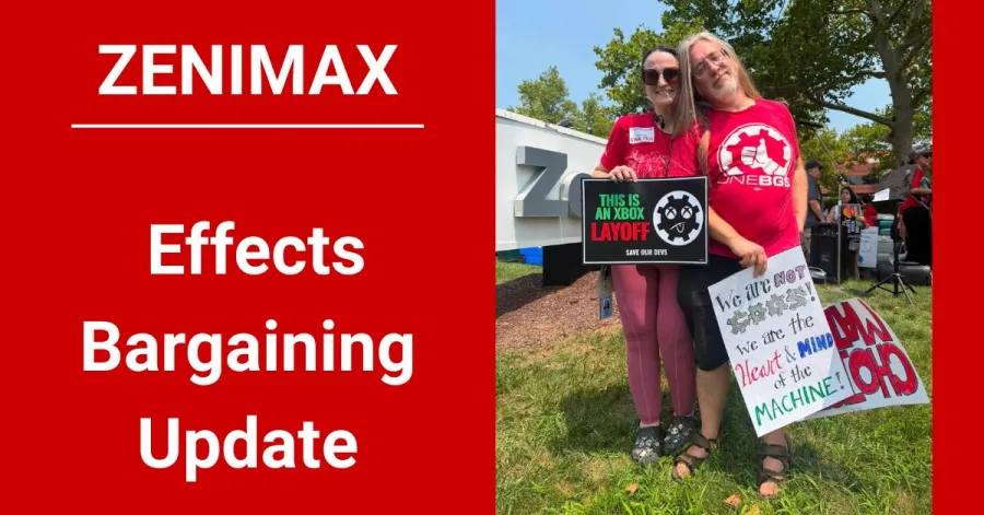 zenimax effects bargaining update text with 2 zenimax members standing outside