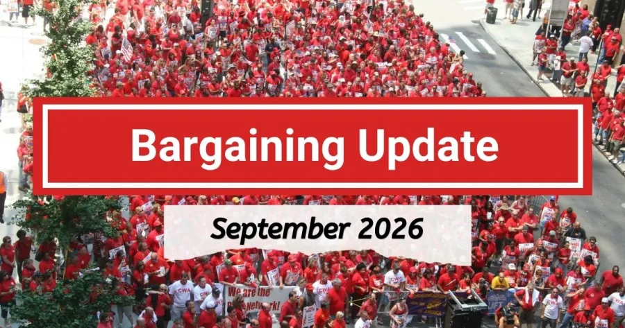 Bargaining Update September 2026 text over marching members in red