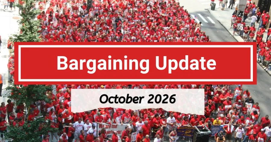 Bargaining Update October 2026 text over marching members in red