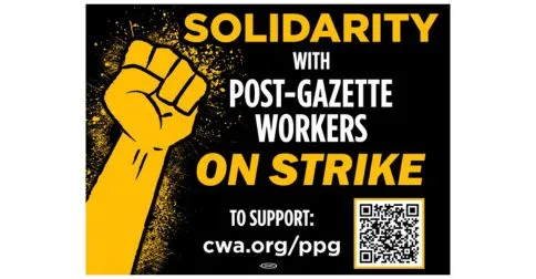 Solidarity sign for Post-Gazette Workers on Strike