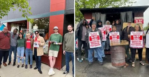 collage of District 4 members with solidarity signs