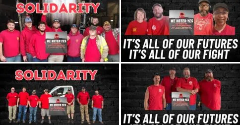 four photos of Frontier members in red with Solidarity messages