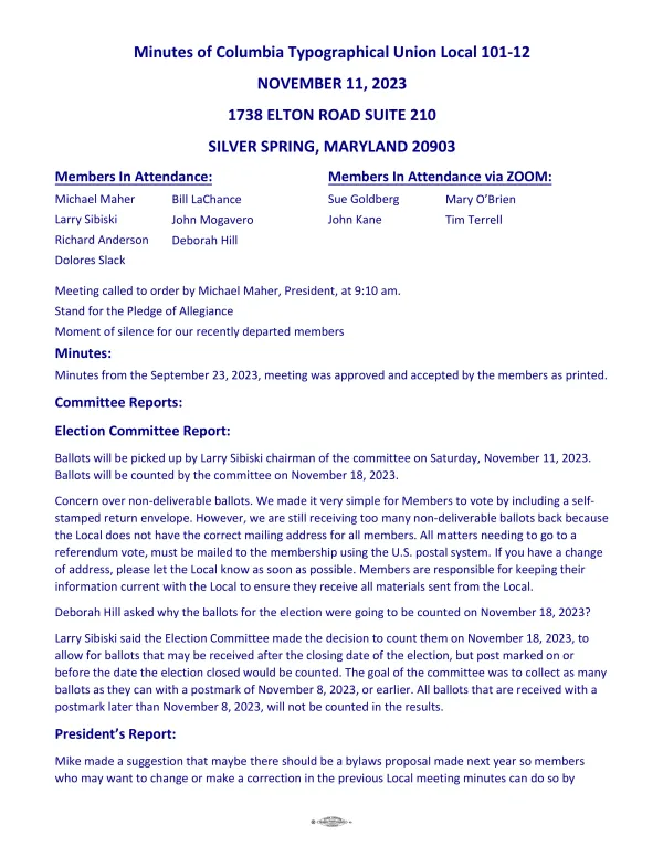 November 2023 union meeting minutes page 1