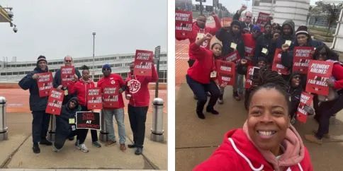 Piedmont picketers in red at DCA