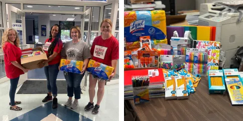 CWA Local 2204 officers with supplies at middle school