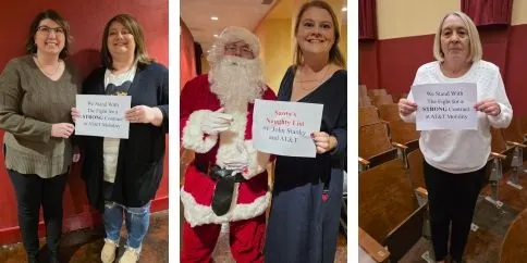 four CWA Local 2204 members with Unity at Mobility signs