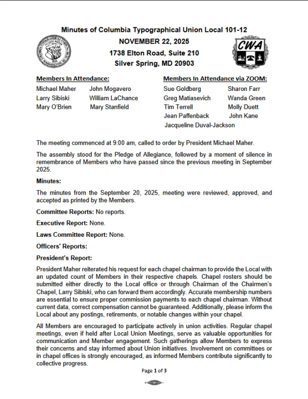 November 2025 meeting minutes pg1