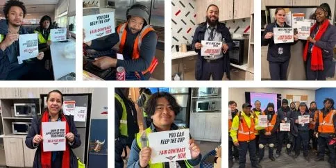 Piedmont members at DCA with signs saying they deserve more in a contract