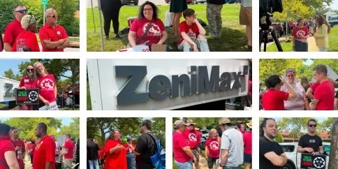 collage of 10 images of CWAers in red at ZeniMax