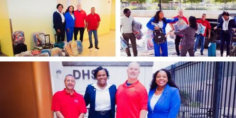 3 images of Local 13000 with Councilmember donating luggage in Philadelphia