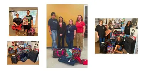collage of 4 images of Local 2204 luggage donations